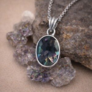 Mystic Topaz Sterling Silver Pendant Necklace – Color-Shift Oil Slick #536